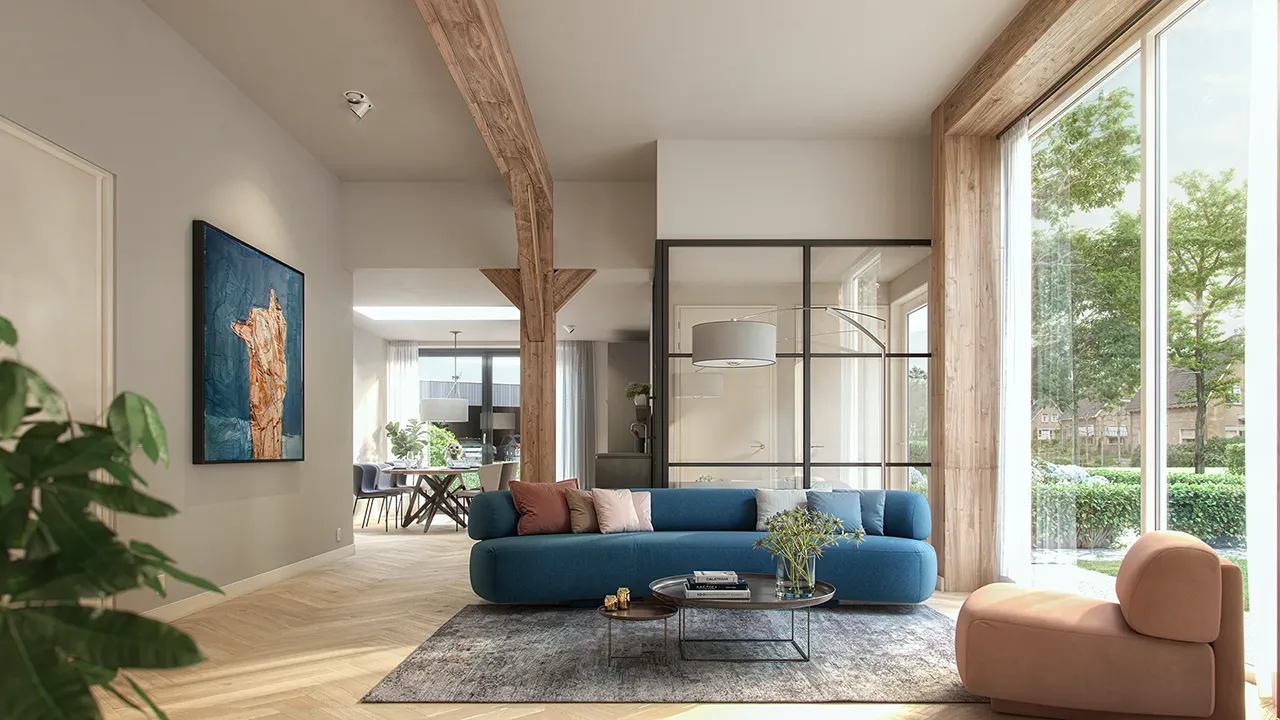 Artist impression van het interieur van een woning